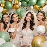 Sage Green White Gold Balloon Garland Arch Kit, 146Pcs Latex Balloons Different Sizes For Birthday Baby Shower Gender Reveal Wedding Party Decoration