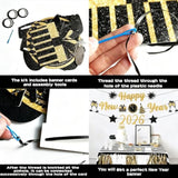 Gold & Black Glitter New Year Banner 2026 Party Decorations