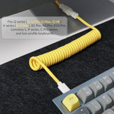 Custom Coiled Aviator Cable, Yellow, 5-Pin (Gx12) Detachable Metal Connector, Usb-C To Usb-C With Usb-A Adapter, Durable Braided Cable For Mechanical Keyboards, Charging & Data Transfer