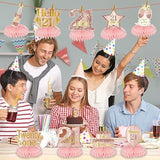 Pink Rose Gold 21st Birthday Table Centerpieces – 9pcs Honeycomb Decorations for Women & Girls,