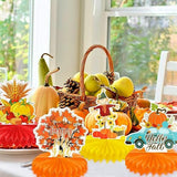 9 Pcs Hello Fall Party Decorations Pumpkin Honeycomb Centerpiece,Happy