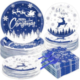 200Pcs Christmas Plates And Napkins Blue Merry Christmas Tableware Set Let It Snow Reindeer Snowflakes Dinnerware Set For Xmas Party Decorations Winter Holiday Birthday Party Serve 50 Guests
