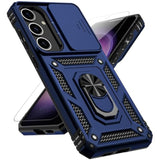 Samsung Galaxy S25 Plus Case with Slide Camera Cover HD Screen Protector, Military Grade Drop Tested, Magnetic Ring Holder Kickstand Protective Phone Case for Galaxy S25+ Plus 5G 2025, Navy Blue