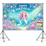 Mermaid Birthday Banner 6x4ft Under the Sea Party Backdrop for Girls