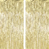 2 Pack Thickened Light Gold Metallic Foil Fringe Curtains Streamer Rip Resistant Shimmer Tinsel Photo Booth Backdrop For Birthday Wedding Christmas Bachelorette Party Decorations 3.28Ft X 6.56Ft