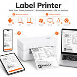 Bluetooth Thermal Shipping Label Printer 4X6 Wireless Direct Thermal Label Machine Small Business High Speed Portable Maker Compatible With Android, Ios & Windows For Ebay Shopify Usps