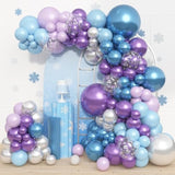 153Pcs Blue Purple Balloon Garland Arch Kit, Different Sizes 18 12 10 5 Inch Blue Purple Pearlescent Metallic Confetti Snow Balloons For Princess Winter Wonderland Girl Baby Party Decorations