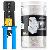 Bundle – 2 Items: Rj45 Crimp Tool + 200 Pack Of Cat6 Pass Through Connectors.