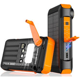 Solar Power Bank 20000Mah Built In Hand Crank And 4 Cables 22.5W Fast Charge Power Bank 5 Outputs & 5 Inputs Solar Portable Charger, Sos/Strobe/Strong Flashlights, Carabiner (Orange)