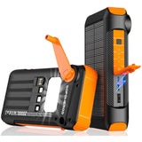 Solar Power Bank 20000Mah Built In Hand Crank And 4 Cables 22.5W Fast Charge Power Bank 5 Outputs & 5 Inputs Solar Portable Charger, Sos/Strobe/Strong Flashlights, Carabiner (Orange)