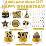 11Pcs 18th Birthday Kit Black & Gold Banner, Centerpieces & Party Supplies