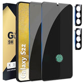 [2+2 Pack Privacy Screen Protector Compatible With Galaxy S22 5G, 2 Tempered Glass With 2 Camera Lens Protectors - Hd Clear - Bubble-Free - Anti-Spy - Scratch Resistant