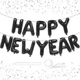 16 Inch Black Foil Happy New Year 2026 Balloon Banner Party Decor