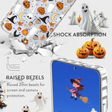 Ghost Phone Case For Galaxy A16 5G Clear Tpu+Black Camera Frame Protection Anti-Slip With Skull Bat Pumpkin Ghost Halloween Pattern Designed Phone Cover For Women