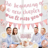 Farewell Party Decorations The Beginning Of A New Chapter Going Away We Will Miss You Theme Balloons Banner, Rose Gold Retirement Graduation Party Supplies For Women Girls
