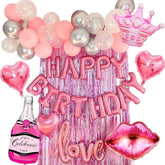 Vidal Crafts Pink Birthday Decorations – 71-Piece Happy Birthday Decorations With Latex, Foil & Confetti Balloons, Happy Birthday Banner & Foil Fringe Curtains For Fun Birthday Parties