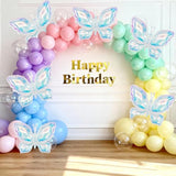 Iridescent Butterfly Balloons, 6 Pcs Iridescent Butterflies Foil Balloons Rainbow Clear Balloons Helium For Butterfly Themed Wedding Birthday Spring Garden Baby Shower Party Decorations