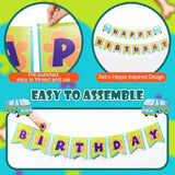 Car & Dog Cartoon Hippie Birthday Banner for Kids’ Blue/Green Party Decor
