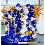 Royal Blue And Gold Balloon Garland Arch Kit 156Pcs Blue Gold White Star Balloons For Wedding Prince Baby Shower For Boy Men Birthday Graduations Class Of 2025 Prom Decorations Ceremony Supplies