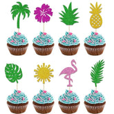 40Pcs Tropical Cupcake Toppers Glitter Leaf Pineapple Flower Palm Tree Flamingo Cupcake Picks Aloha Cake Decorations For Summer Hawaiian Aloha Baby Shower Birthday Wedding Party Cake Supplies