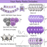 Birthday Decorations For Girls Purple And Silver Lavender Party Decor Kit For Her Women Including Happy Birthday Banner Pompom Flower Foil Balloons Confetti Latex Balloon Ribbons
