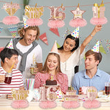 Pink Rose Gold Sweet 16 Honeycomb Table Toppers, 9pcs