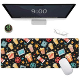 Popcorn Large Gaming Mouse Pad,Movie Night Desk Mat,31.5X11.8X0.12In Extended Non-Slip Rubber Film Reels Star Mousepad,Computer Deskmat Gifts,Laptop Mice Pads Decor For Office Home