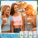 50 Pcs 16 Oz Tiki Bar Plastic Cups Bulk With Lids And Straws Disposable Tropical Clear Drinking Cups For Tiki Bar Party Favors Summer Decorations Hawaiian Luau Party Supplies