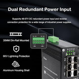 Hardened Industrial 14 Port Poe+ Switch 8 Port 10/100/1000Base-T + 4 Port 1.25G Sfp + 2 Port 10G Sfp+ Gigabit Unmanaged Switch 240W Poe Out Full/Half-Duplex Auto Mdi/Mdix 48-57V Input
