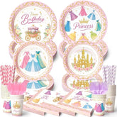 300 Pcs Princess Paper Plates Napkins, Birthday Party Supplies Include Forks Cups Straws, Summer Party Tableware Set For Kids, Serves 50 Guests