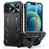 For Iphone 12 Phone Case: Iphone 12 Pro Military Grade Shockproof Protection Mobile Case With Kickstand & Matte Textured Rugged Tpu Shell | Drop Proof Protective Cover Black