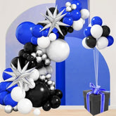 Navy Dark Royal Blue Black White Balloon Garland Kit With Metallic Silver Latex Balloons Explosive Star Foil Balloons, Gaming Birthday Party Decorations For Boys Youth And Old Men