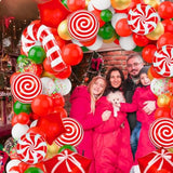 165Pcs Christmas Balloons Garland Arch Kit, Xmas Red White Green Holiday Party Balloon Decorations With Candy Cane Gifts Box Red Star Foil Balloons For Christmas Themed Birthday Party Supplies