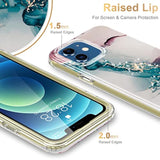 Compatible With Iphone 12 Case,Iphone 12 Pro Case With Built-In Screen Protector,With Fashionable Designs For Women Girls,Protective Phone Case For Iphone 12/12 Pro 6.1" Turquoise Pink Marble