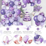150Pcs Purple Balloon Garland Kit With Butterfly Stickers, Lavender White Macaron Metallic Purple Confetti Balloons Arch For Birthday Wedding Anniversary Sweet 16 Enchanted Forest Party Decor