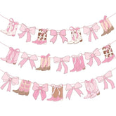 Coquette Cowgirl Boots Banner 2Pcs Western Cowgirl Bow Banner Boots And Bows Party Decorations Pink Cowgirl Boots Cutout Banners Decor For Girls Coquette Birthday Party Supplies
