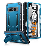 For Google Pixel 7-Pro Phone Case: Shockproof Protective With Built-In Screen Protector & Kickstand - Heavy Duty Dual Layer Rugged Military Grade Drop Proof Cell Phone Cover (Blue Black)
