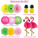 Flamingo Party Supplies, Hawaiian Party Decorations Flamingo And Pineapple Honeycomb Ball Paper Lanterns Paper Fans Pom Poms Flowers For Birthday Luau Tropical Bachelorette Party