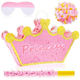 Pink Princess Piñata For Girls With Stick Blindfold And Confetti Crown Piñata For Princess Party Decorations, Photo Prop, Birthday, Funny Anniversary