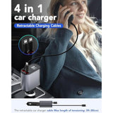 Retractable Car Charger, 4 In 1 Fast Charging 69W, Cigarette Lighter Adapter 2 Retractable Iphone Cables And Usb Car Charger,Compatible With Iphone 15/14/13/12/11,Galaxy,Pixel