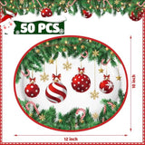 Christmas Paper Platters Disposable Christmas Ball Oval Party Plates 10" X 12" Large Xmas Dinner Serving Platters For Xmas Holiday Party Supplies Dinnerware Table Decorations, 50 Pcs