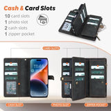 Leather Wallet Case for iPhone 17 Pro Max with 11 Card Holders, Black
