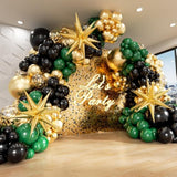 125pcs Green, Gold, Black Balloon Arch Kit with Star Balloons for Parties & Events