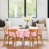 120" Pink & White Checkered Round Tablecloth – Waterproof, Stain-Resistant Fabric for Picnic and Parties