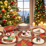 200Pcs Christmas Paper Plates And Napkins Set For 50 Guests, 9’’ Disposable Xmas Tree Plates, 7’’ Dessert Plates With Buffalo Plaid Merry Christmas Party Supplies Tableware For Xmas Party Decorations
