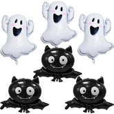 6Pc Halloween Balloons – Large Ghost Foil & Black Bat Mylar Party Decorations