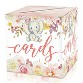 Pink Elephant Card Box - Watercolor Floral Collapsible Money Box Or Gift Box For Baby Shower, Bridal Shower, Birthday Party, Graduation - 8"X8"X8" Party Favors Decorations Boxes(14)