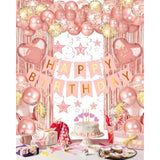 80pcs Rose Gold Birthday Decorations β Banner, Balloons, Curtain, Swirls & More