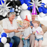 Navy Dark Royal Blue Black White Balloon Garland Kit With Metallic Silver Latex Balloons Explosive Star Foil Balloons, Gaming Birthday Party Decorations For Boys Youth And Old Men