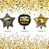 9pc Black and Gold Happy New Year Foil Balloons Party Decorations
